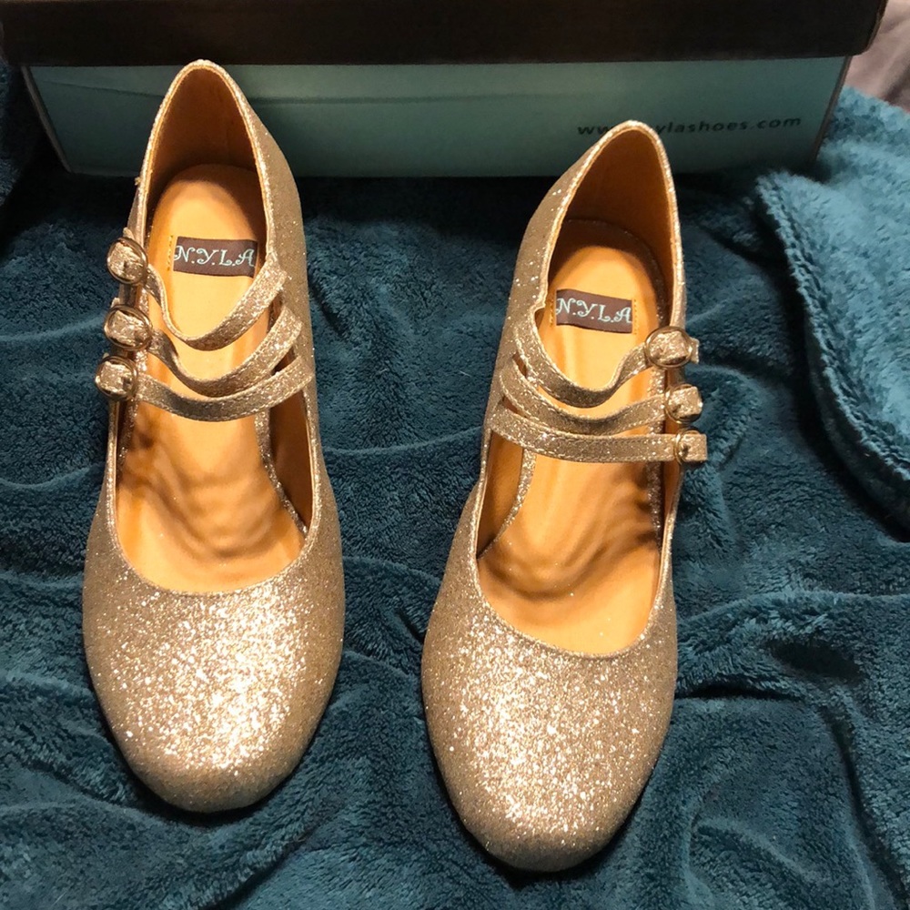 NEW Gold Glitter ModCloth block heels.